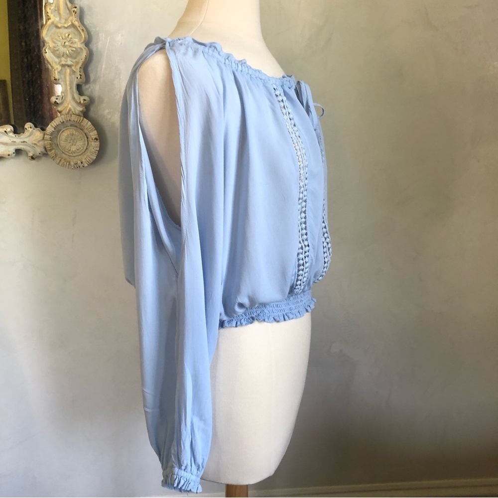 Iris bohemian ice blue peasant off the shoulder long open sleeved size Large - Picture 6 of 15